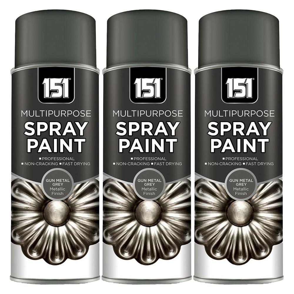 3X 151 Gun Metal Grey Metallic Gloss Spray Paint 400ml Spray Paint