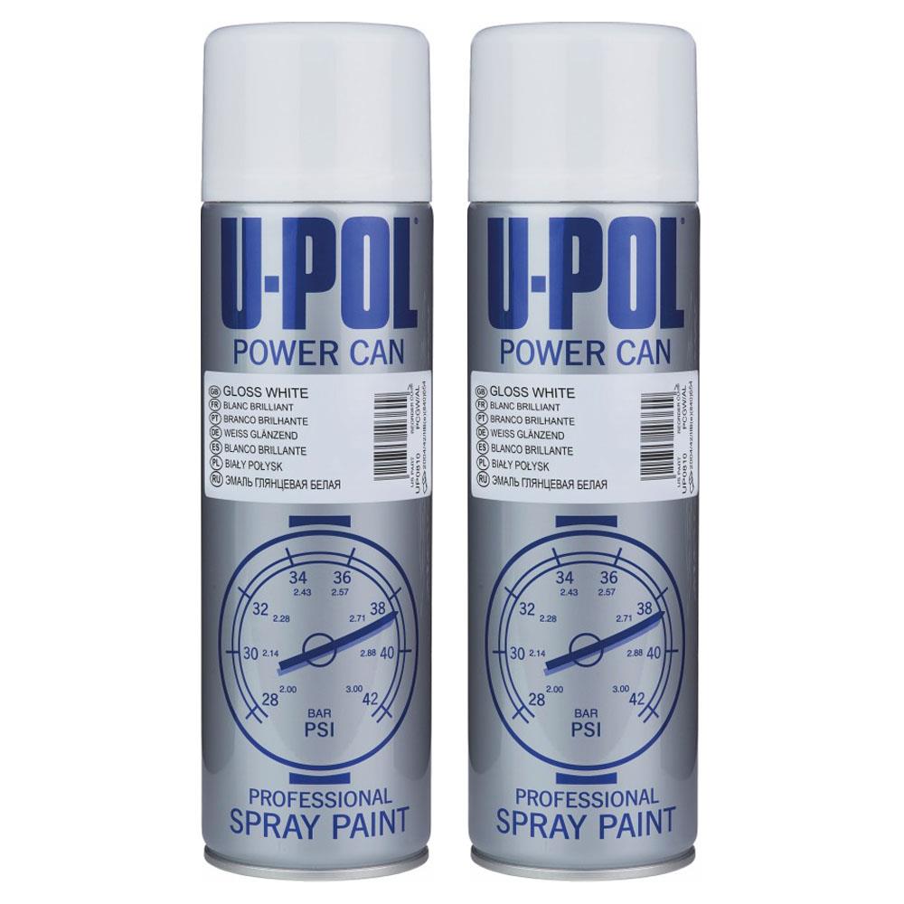 2X Upol Power Can Topcoat Gloss White Aerosol Spray 500ml Spray Paint