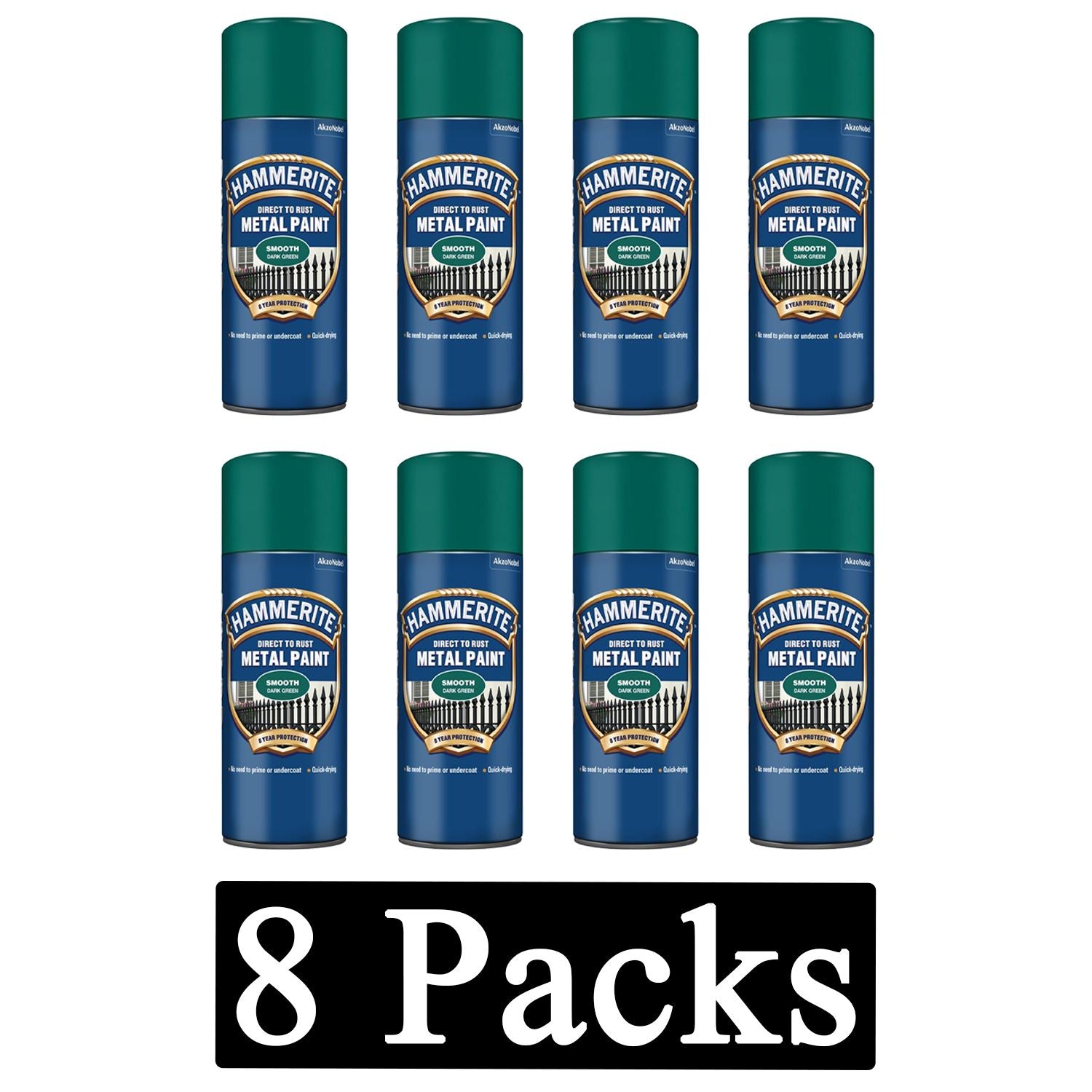 8X Hammerite Smooth Dark Green Spray Paint 400ml Spray Paint