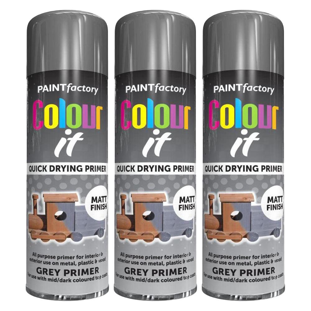 3X Paint Factory Grey Primer Spray 250ml Spray Paint