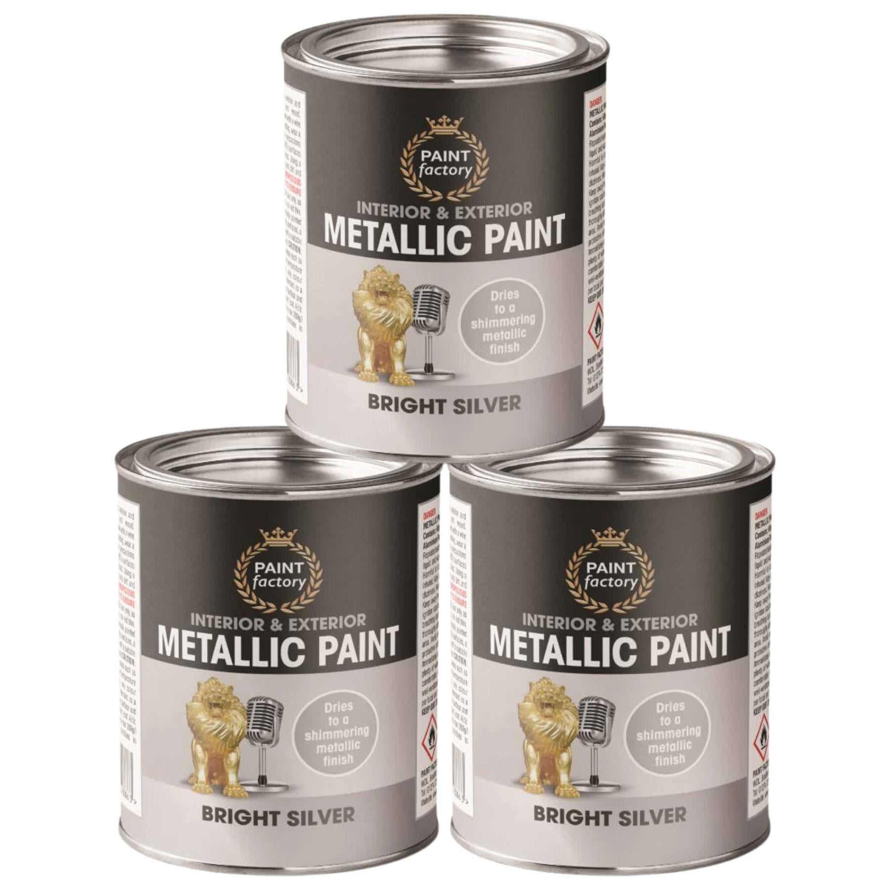 3X Paint Factory Metallic Silver Paint Tin 300ml Tin Paint
