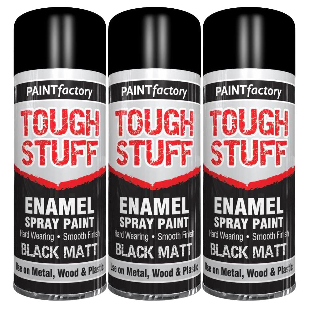 3X Paint Factory Tough Stuff Enamel Black Matt 400ml Spray Paint