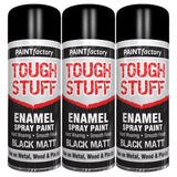 3X Paint Factory Tough Stuff Enamel Black Matt 400ml Spray Paint