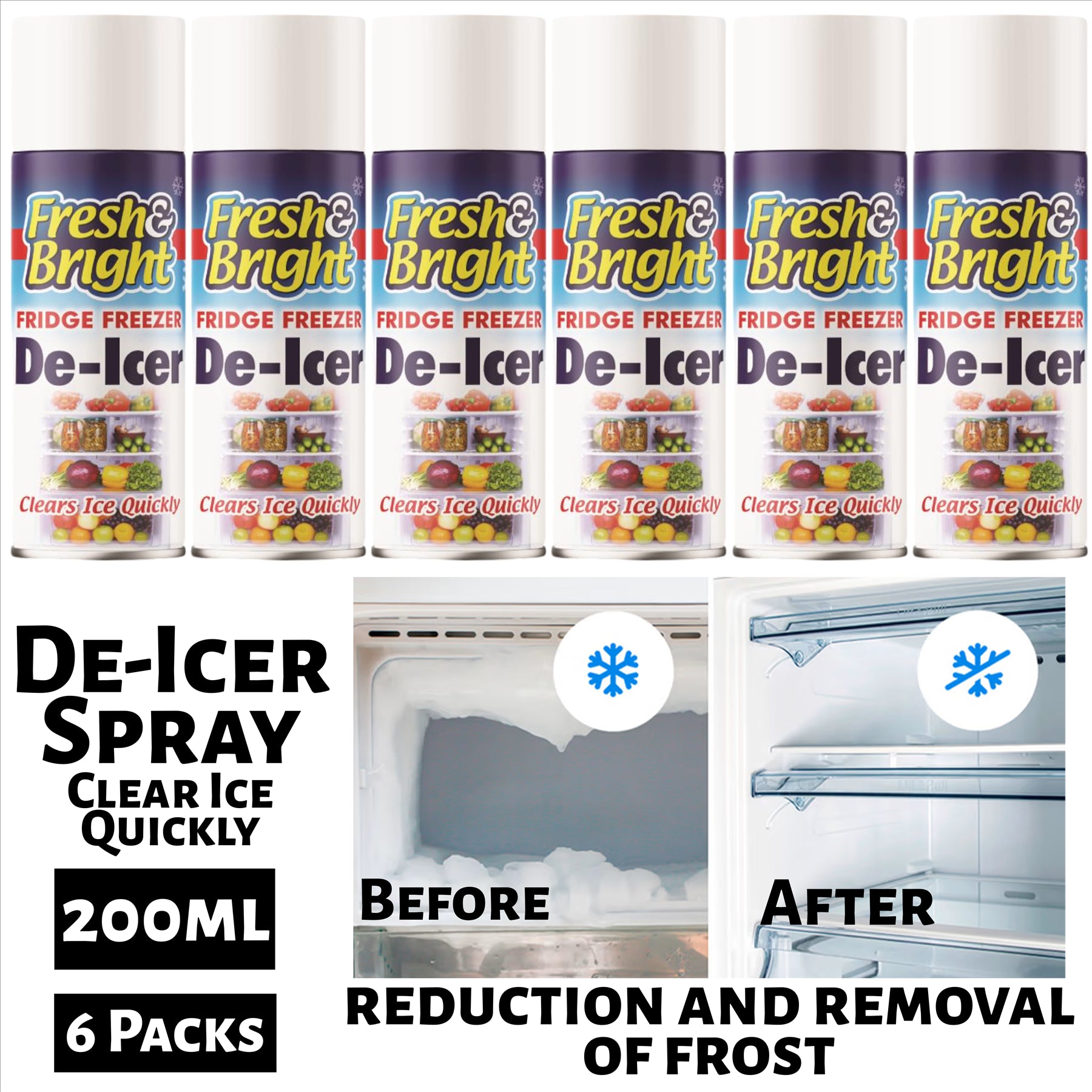 6X Fridge Freezer De Icer Spray 200ml De-Icer