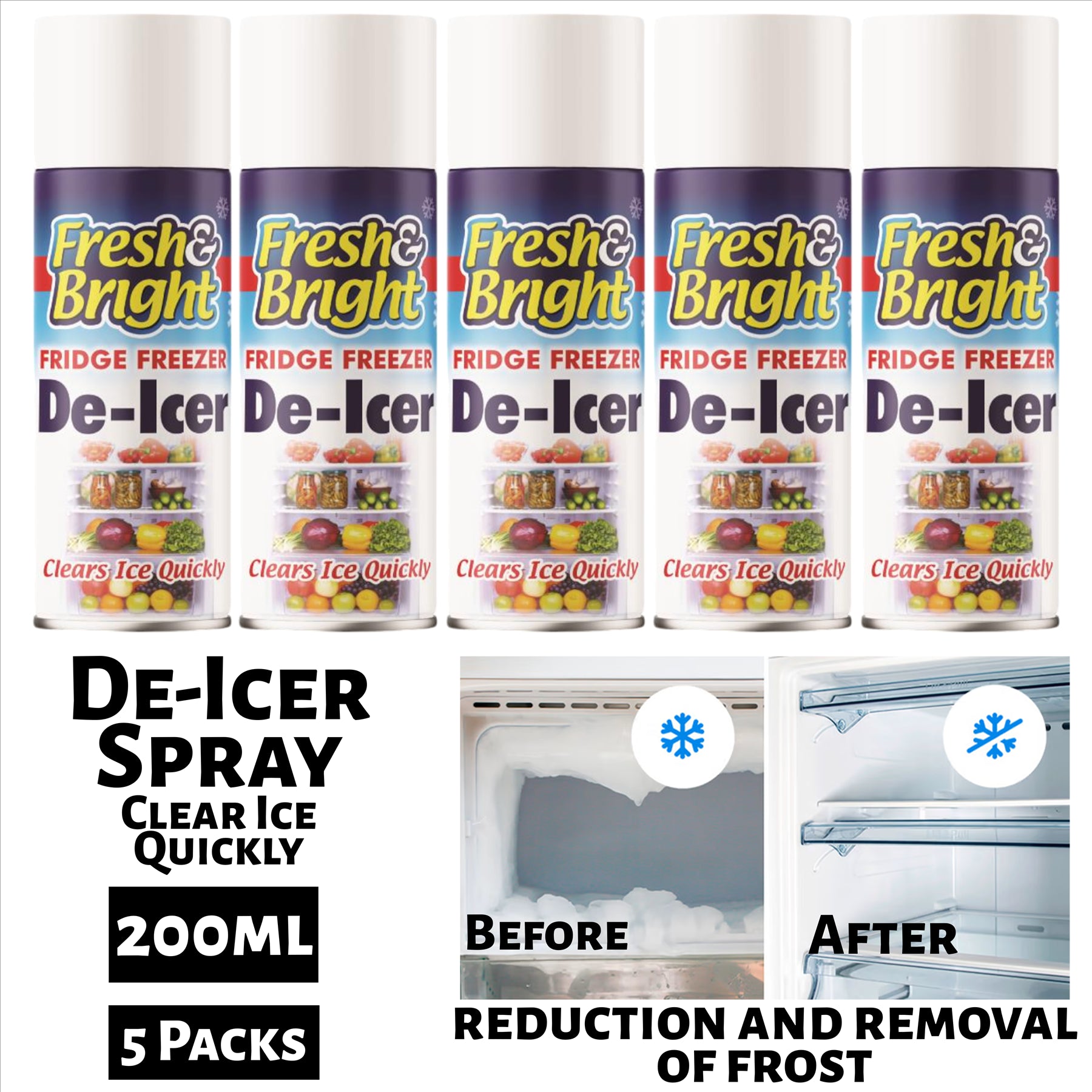 5X Fridge Freezer De Icer Spray 200ml De-Icer