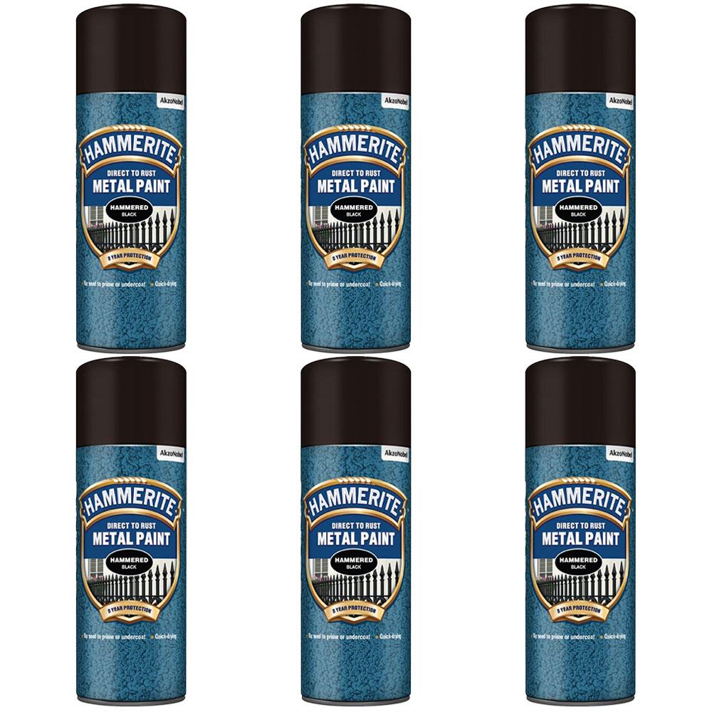6X Hammerite Hammered Black Spray Paint 400ml Spray Paint