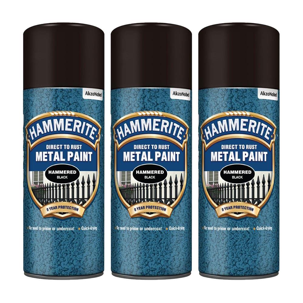 3X Hammerite Hammered Black Spray Paint 400ml Spray Paint