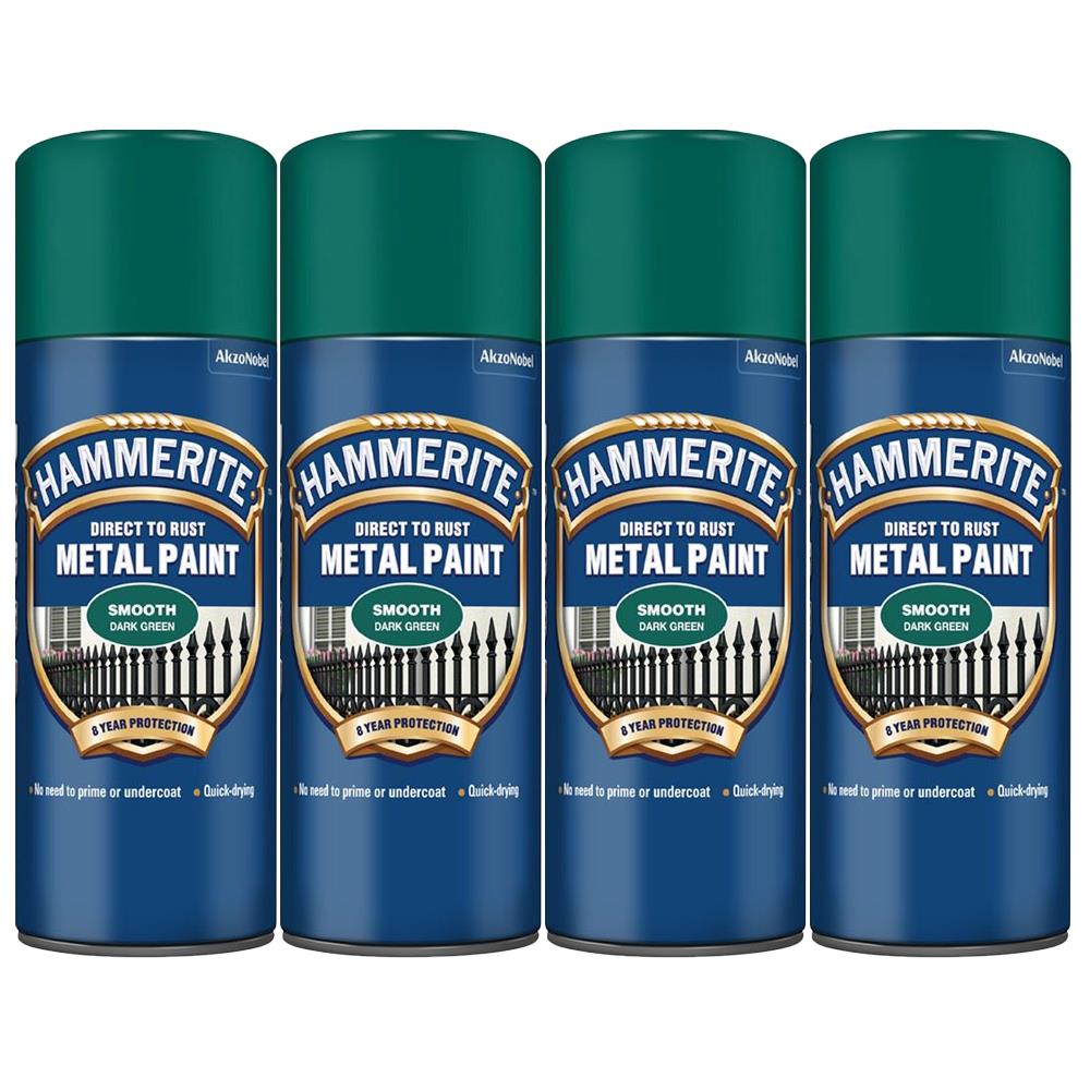 4X Hammerite Smooth Dark Green Spray Paint 400ml Spray Paint