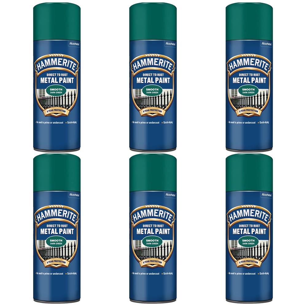 6X Hammerite Smooth Dark Green Spray Paint 400ml Spray Paint
