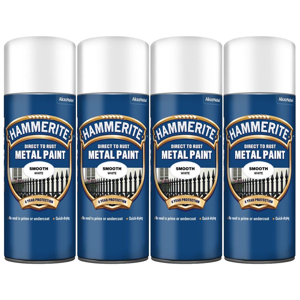 4X Hammerite Smooth White Spray Paint 400ml Spray Paint