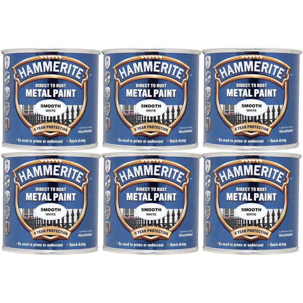 6X Hammerite Smooth White Paint 250ml Tin Paint