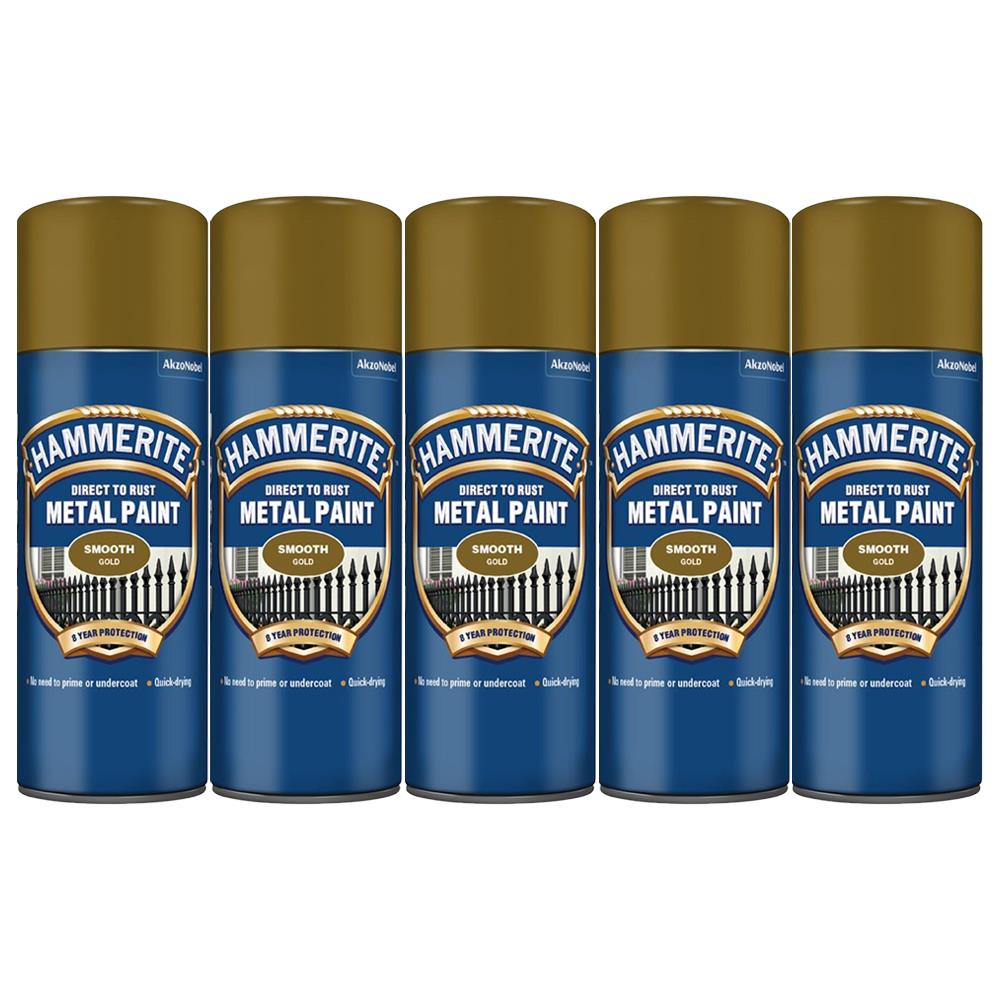 5X Hammerite Smooth Gold Spray Paint 400ml Spray Paint