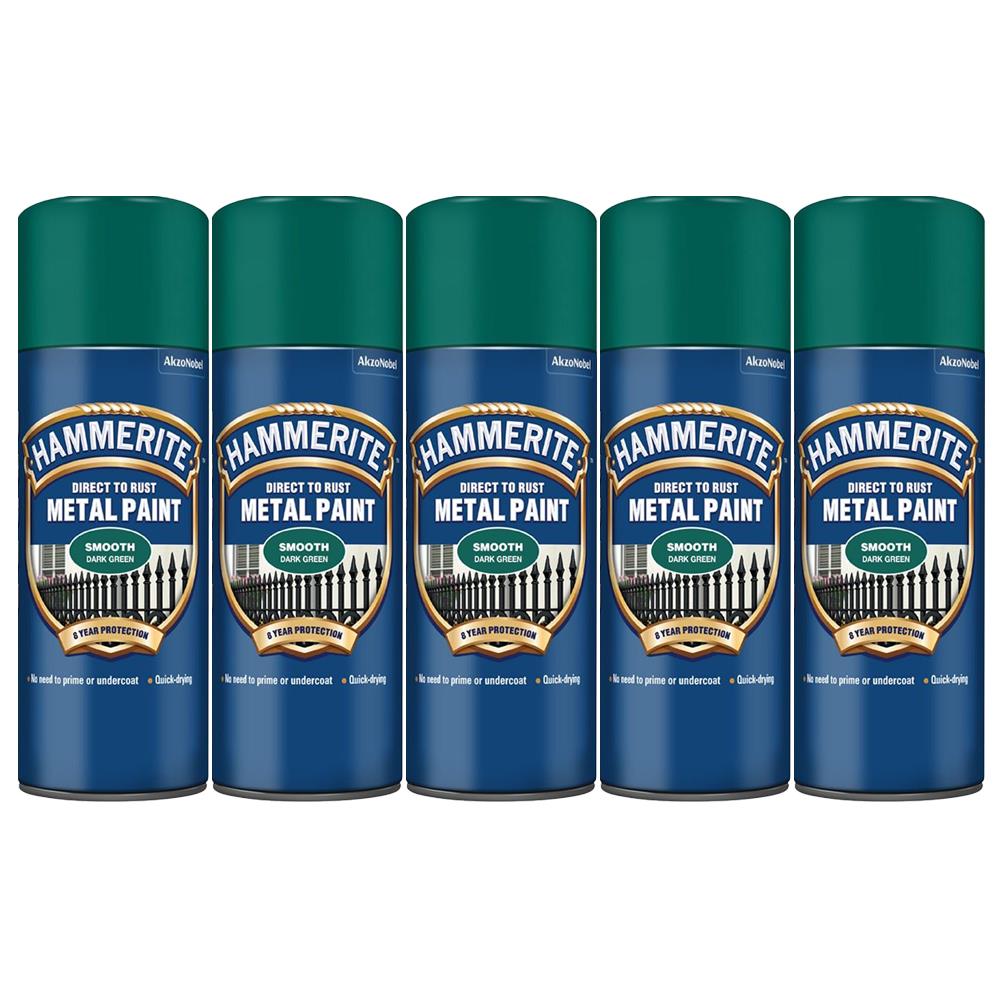 5X Hammerite Smooth Dark Green Spray Paint 400ml Spray Paint