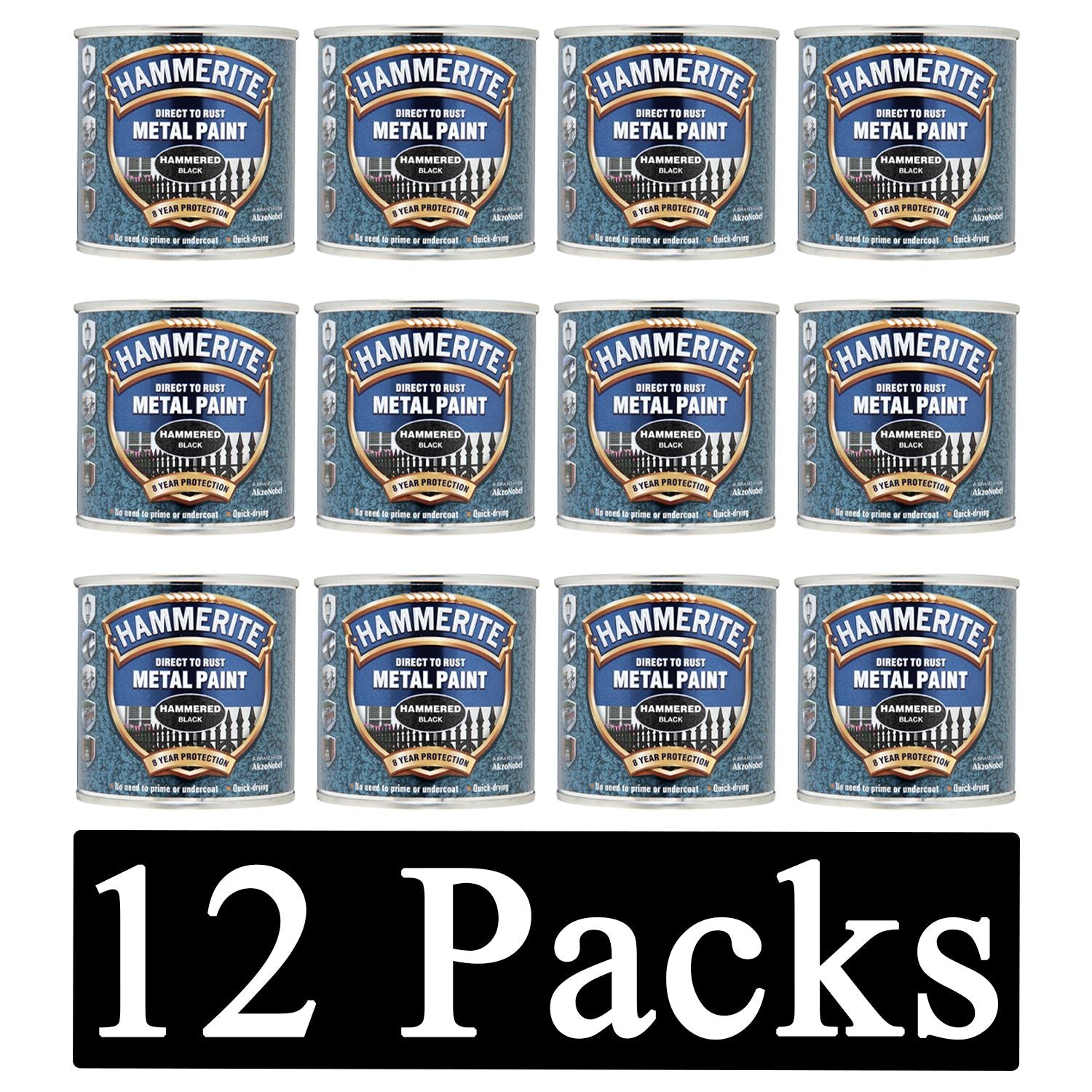 12X Hammerite Hammered Black Paint 250ml Tin Paint