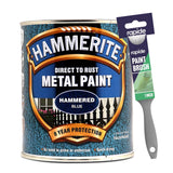 Hammerite Hammered Blue Paint 750ml With 1" Paint Brush Tin Paint