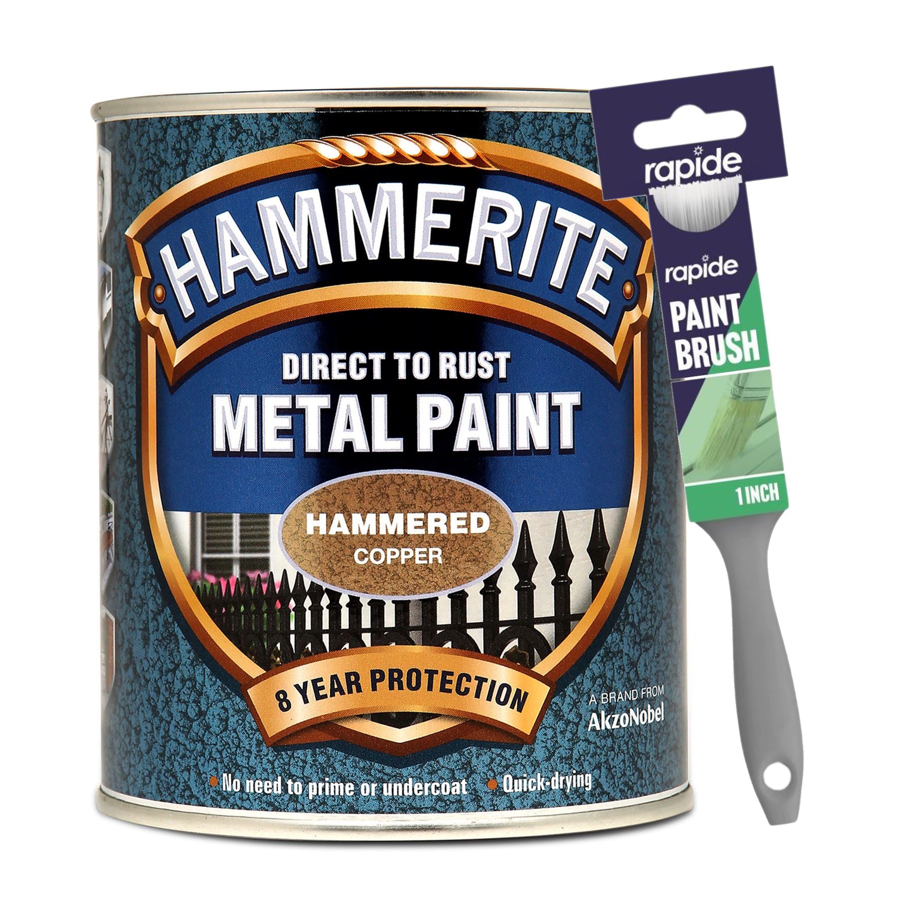 Hammerite Hammered Copper Paint 750ml With 1" Paint Brush Tin Paint