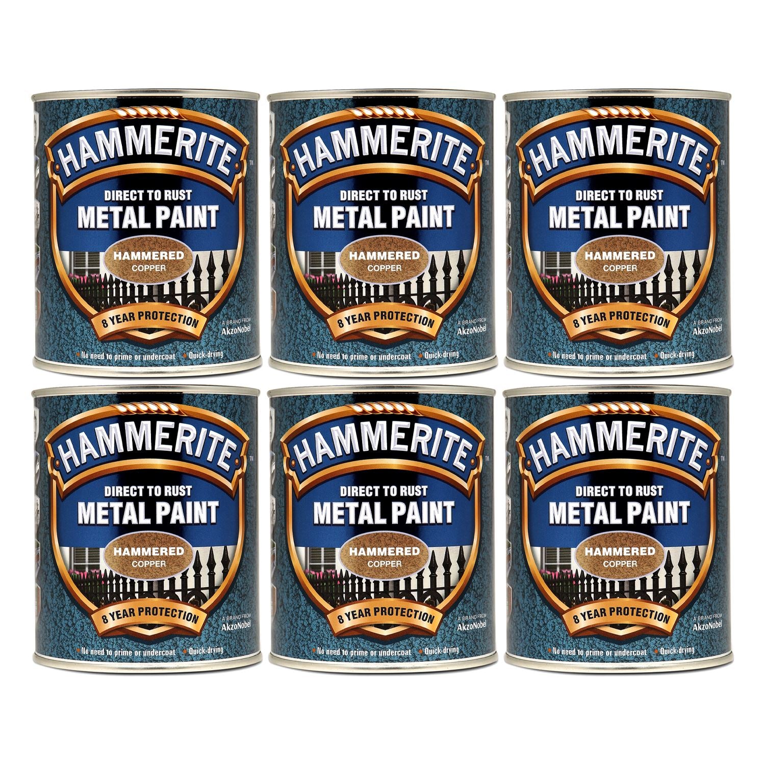 6X Hammerite Hammered Copper Paint 750ml Tin Paint