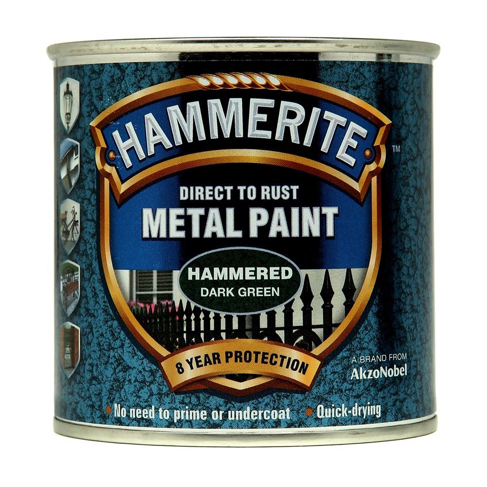 Hammerite hammered dark green paint tin with 8 year protection for metal surfaces