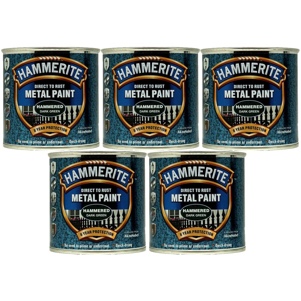 5X Hammerite Hammered Dark Green Paint 250ml Tin Paint
