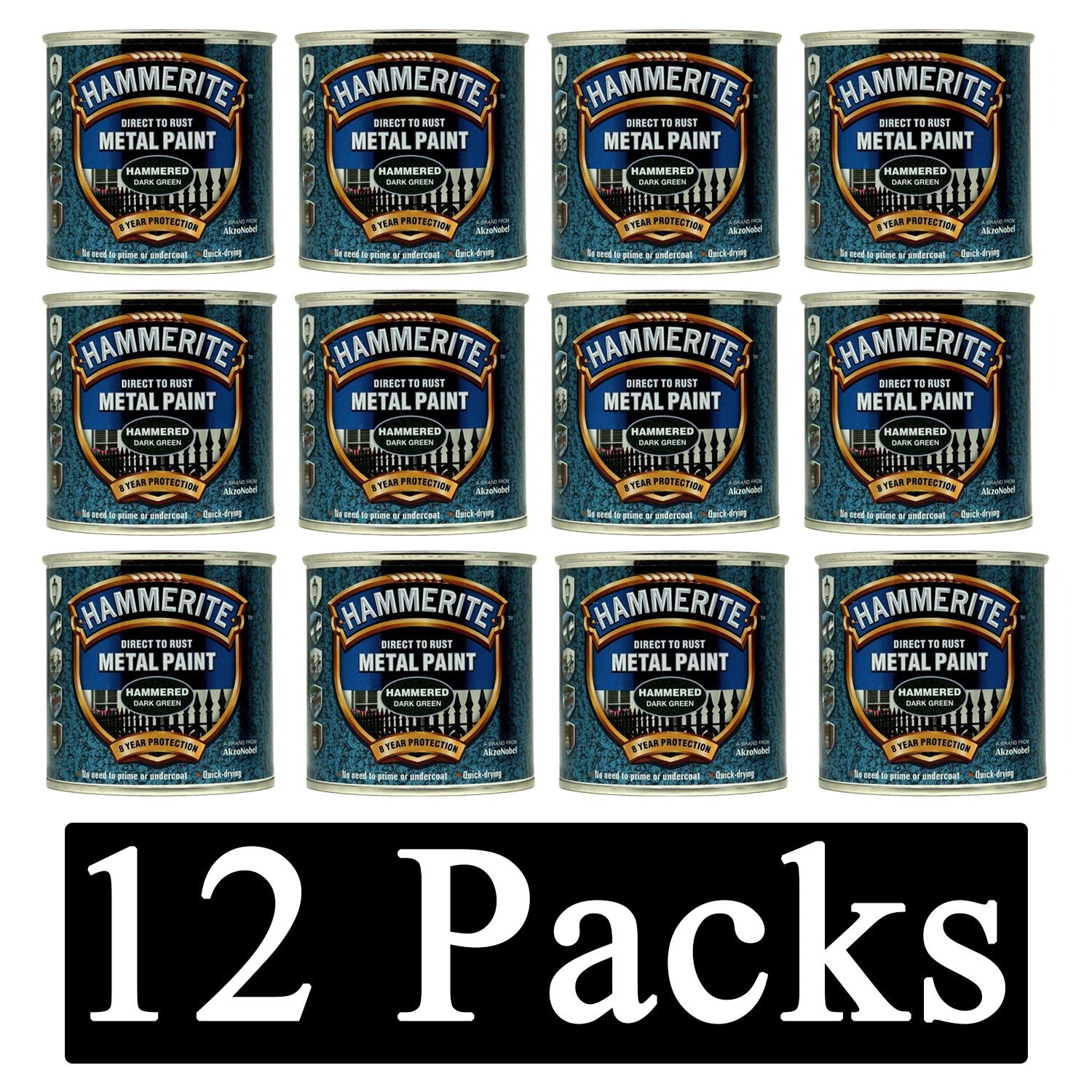 12X Hammerite Hammered Dark Green Paint 250ml Tin Paint