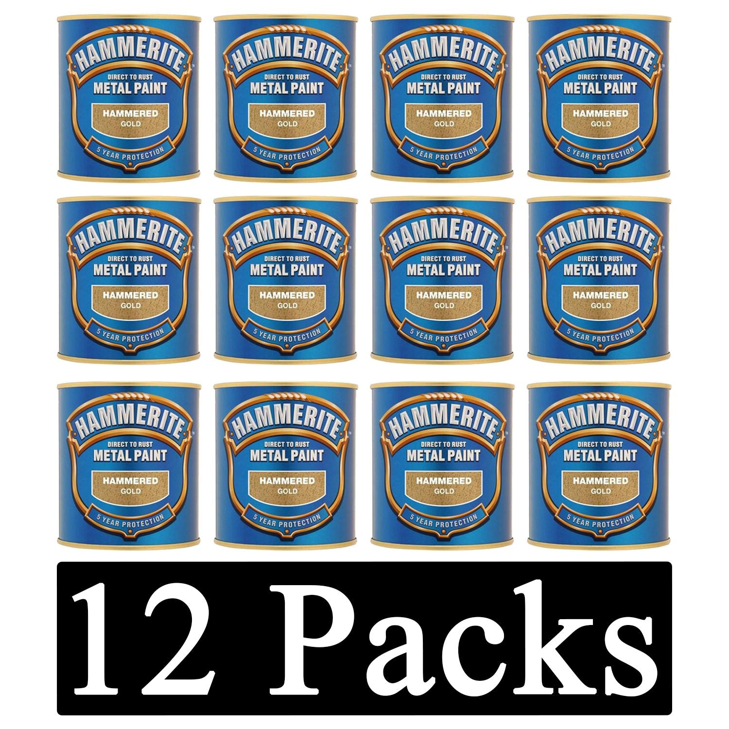 12X Hammerite Hammered Gold Paint 250ml Tin Paint