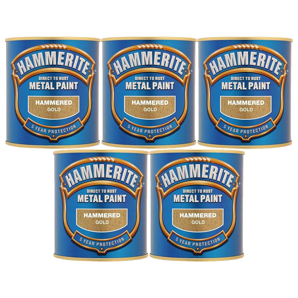 5X Hammerite Hammered Gold Paint 250ml Tin Paint