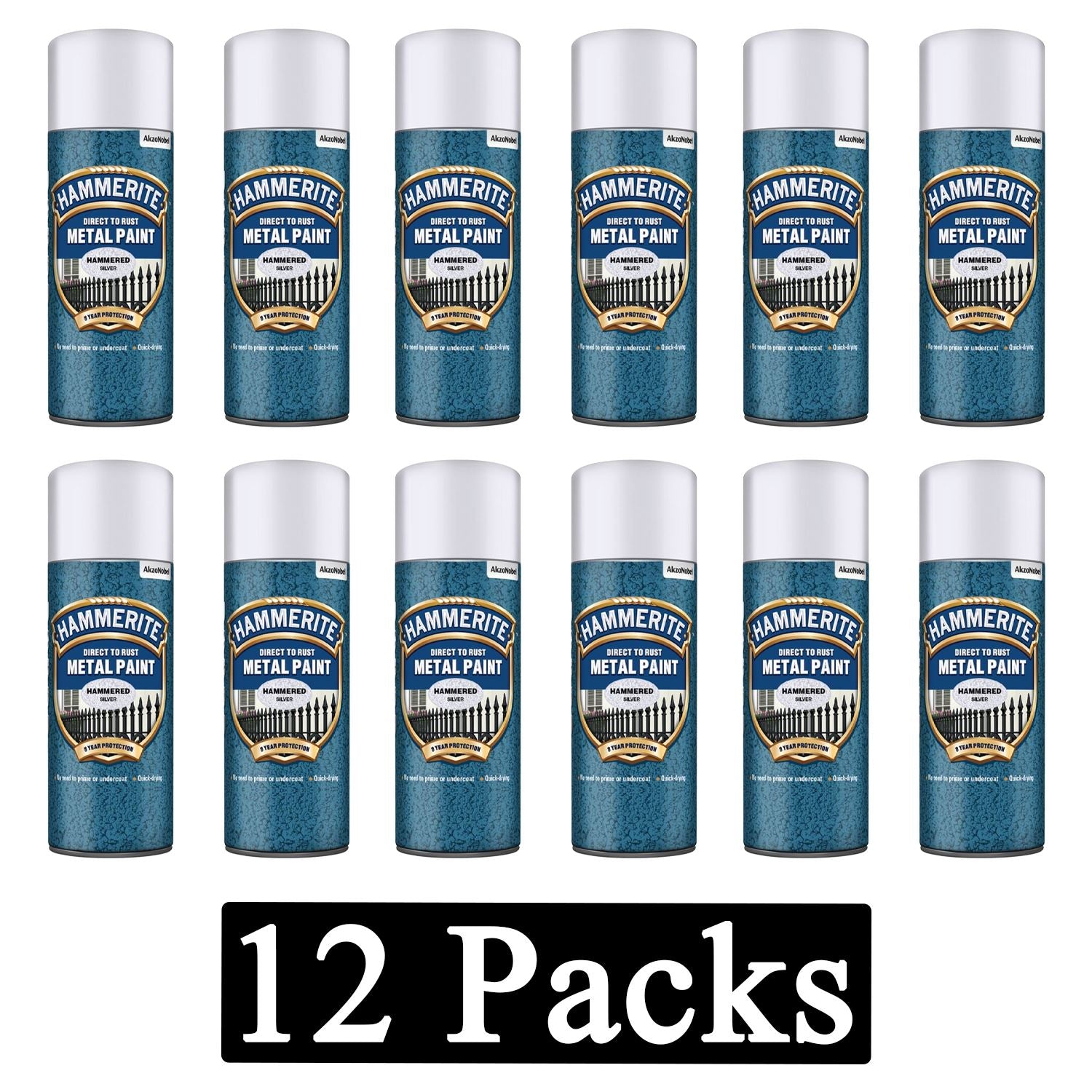 12X Hammerite Hammered Silver Spray Paint 400ml Spray Paint