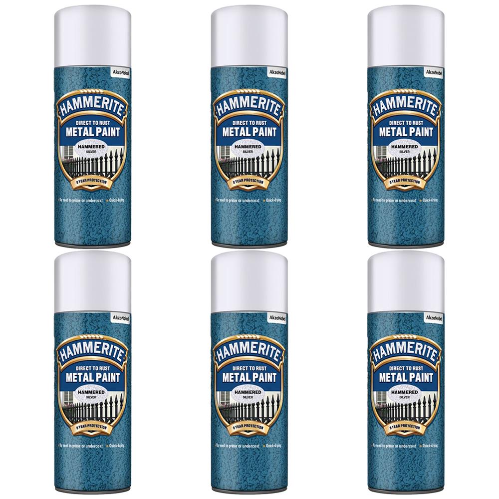 6X Hammerite Hammered Silver Spray Paint 400ml Spray Paint