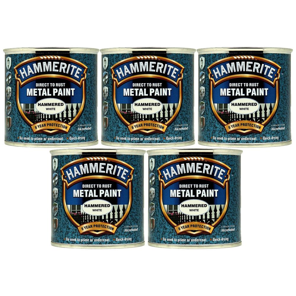 5X Hammerite Hammered White Paint 250ml Tin Paint