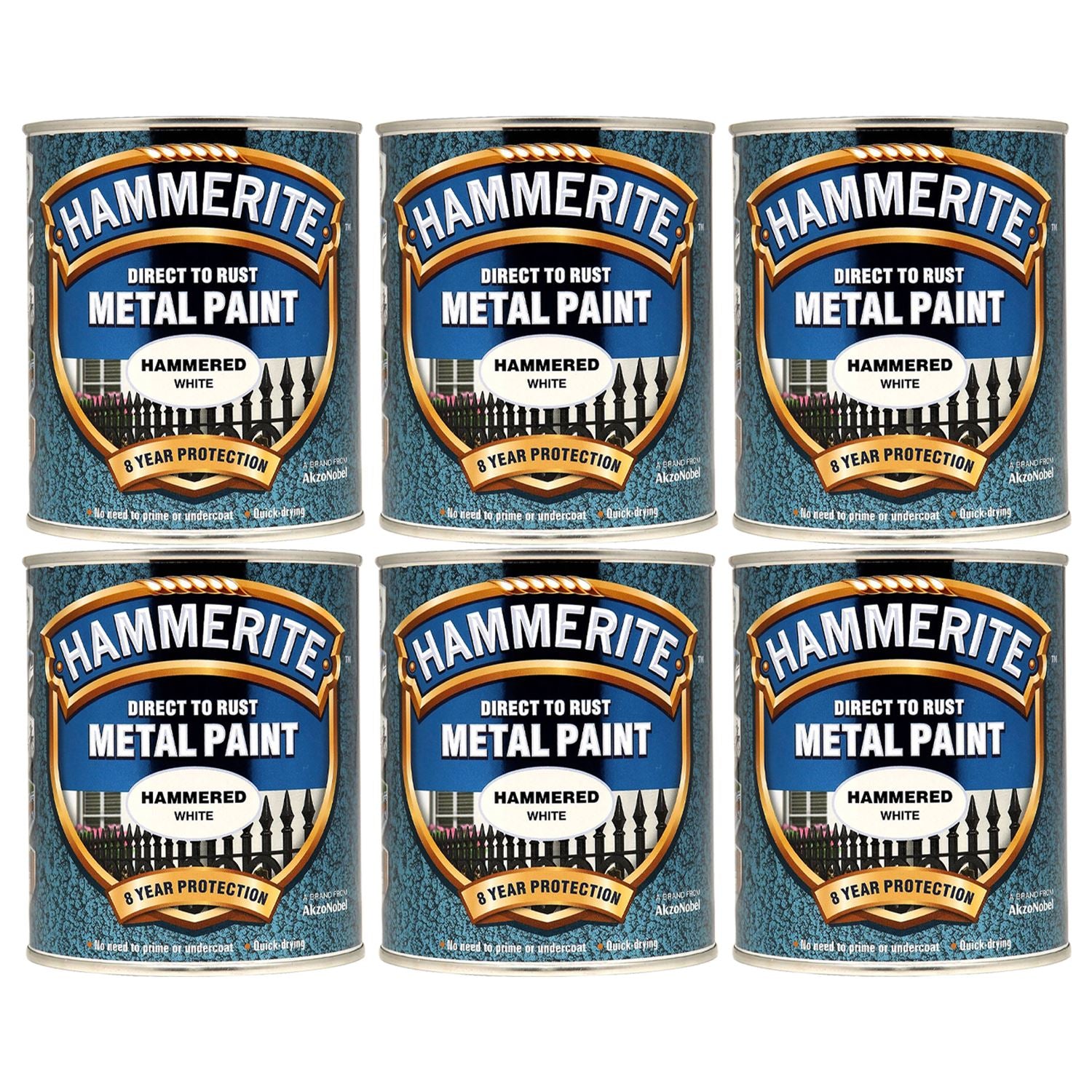 6X Hammerite Hammered White Paint 750ml Tin Paint