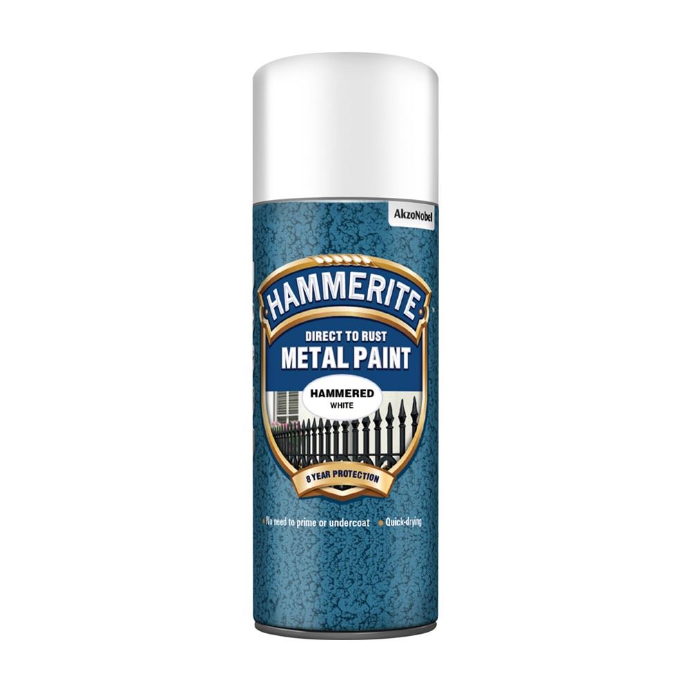 Hammerite hammered white spray paint for smooth metal surfaces with rust protection
