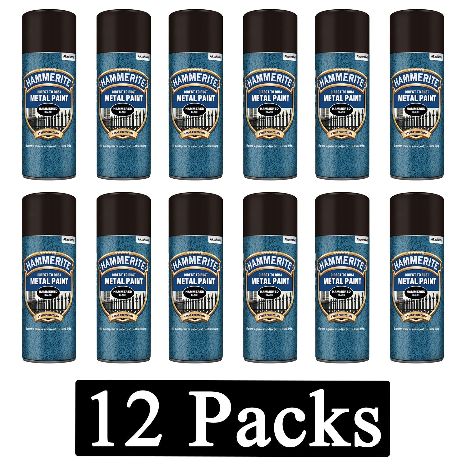 12X Hammerite Hammered Black Spray Paint 400ml Spray Paint