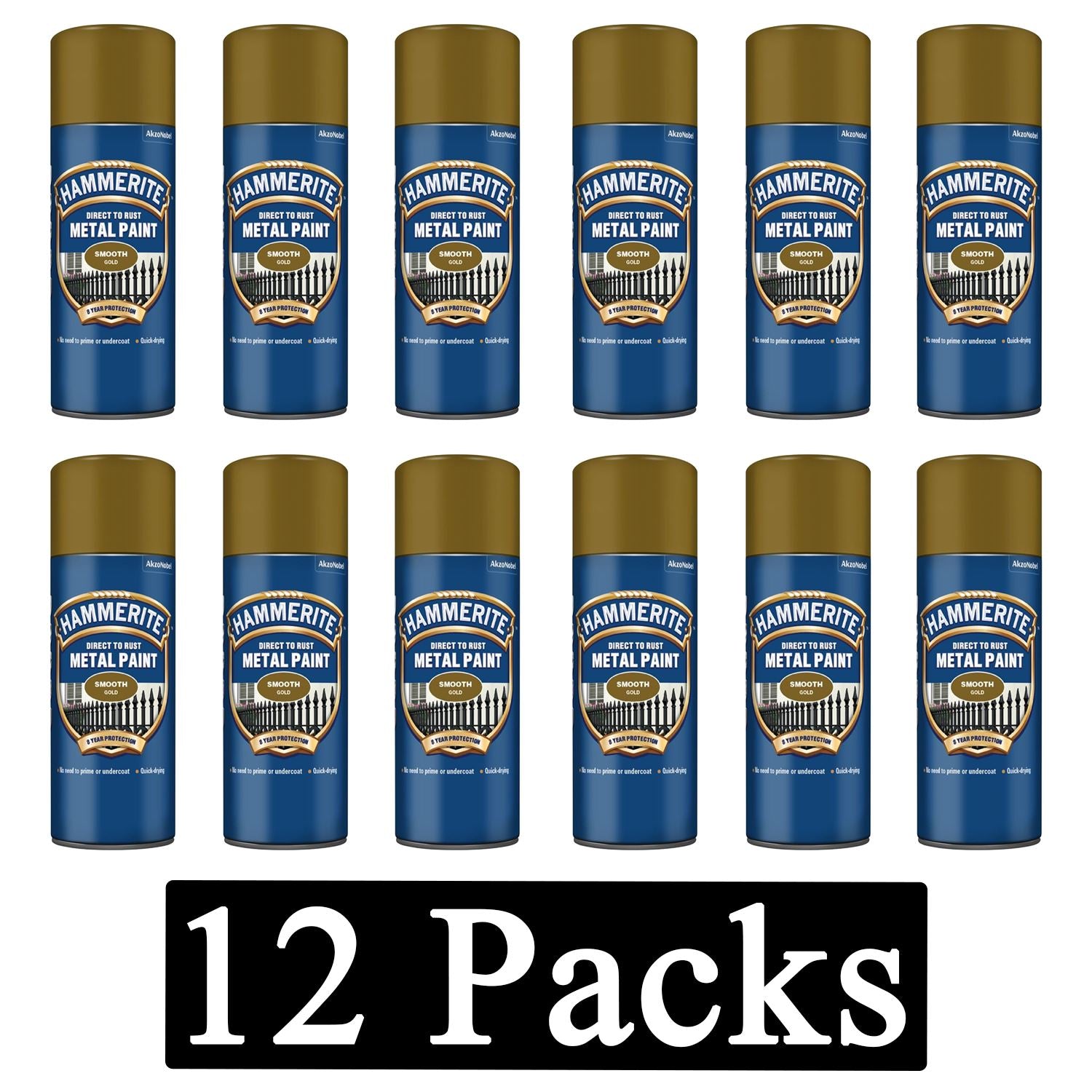 12X Hammerite Smooth Gold Spray Paint 400ml Spray Paint