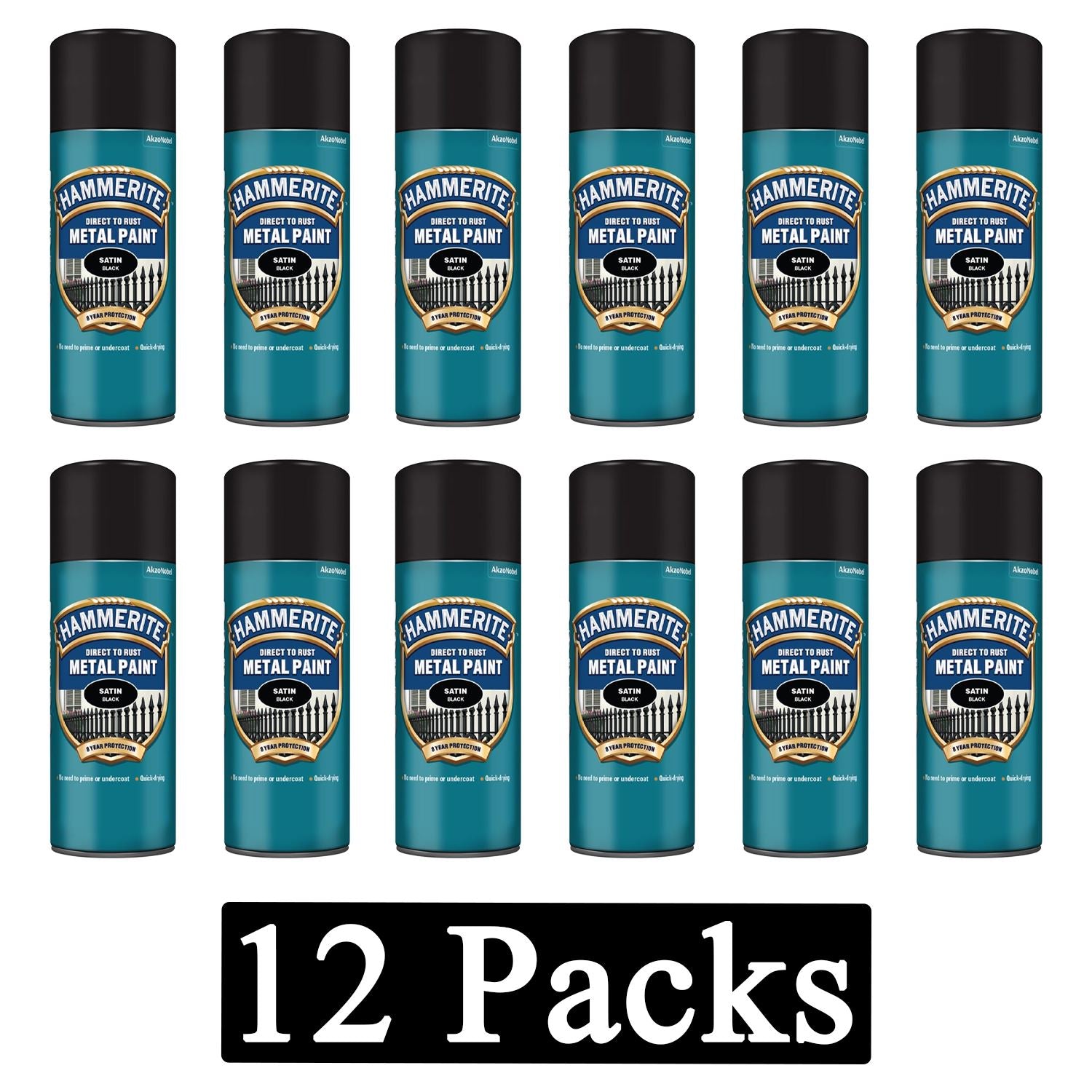 12X Hammerite Satin Black Spray Paint 400ml Spray Paint
