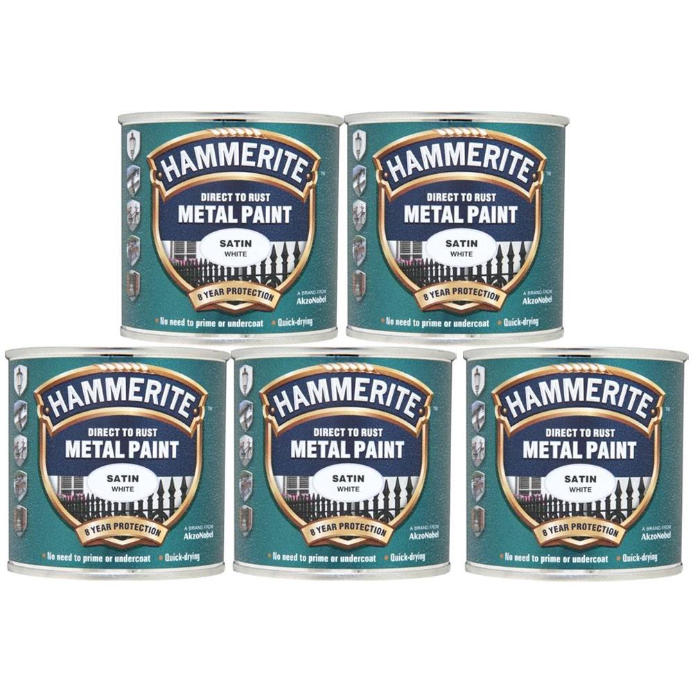 5X Hammerite Satin White Paint 250ml Tin Paint