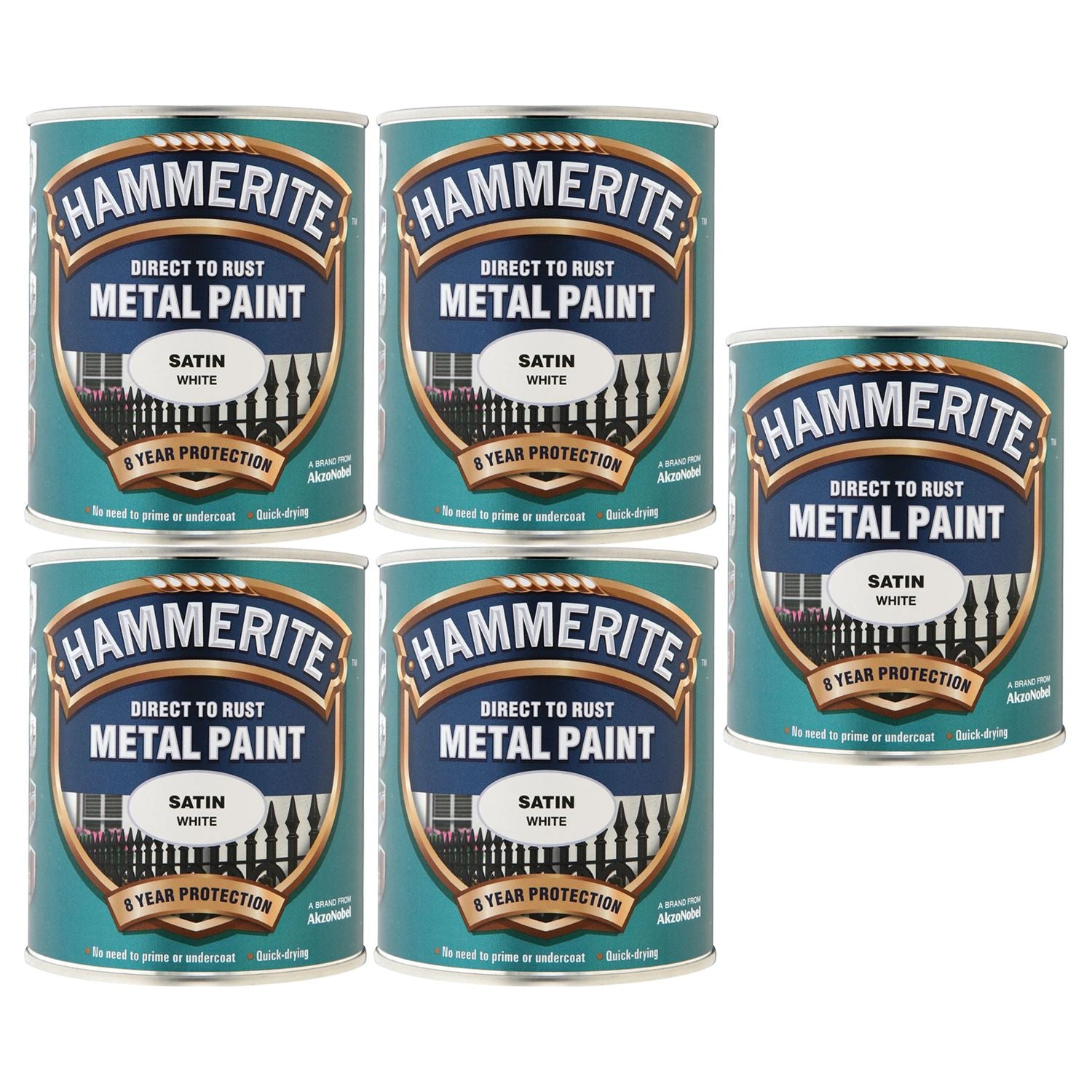 5X Hammerite Satin White Paint 750ml Tin Paint