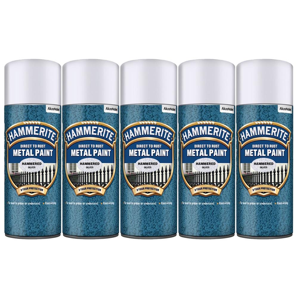 5X Hammerite Hammered Silver Spray Paint 400ml Spray Paint