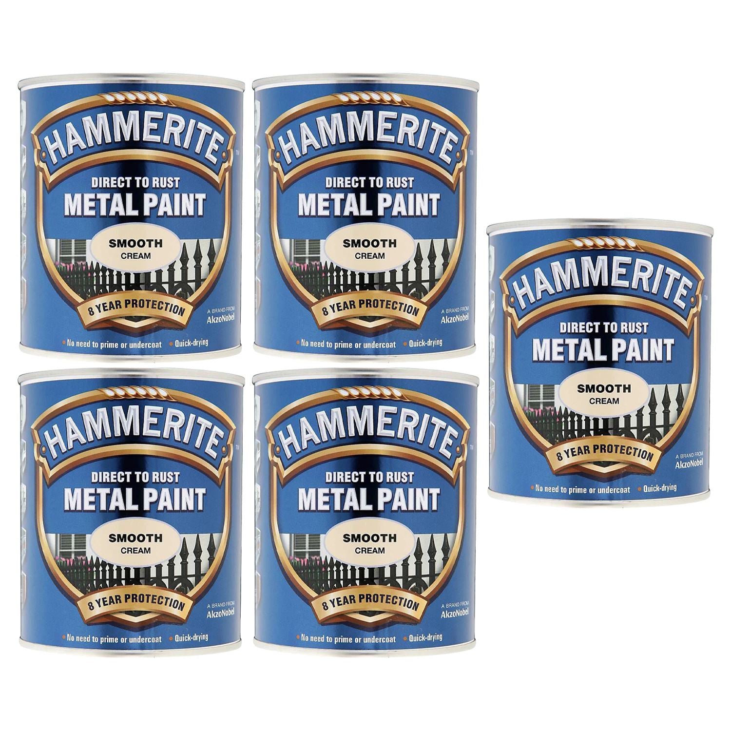 5X Hammerite Smooth Cream Paint 750ml Tin Paint