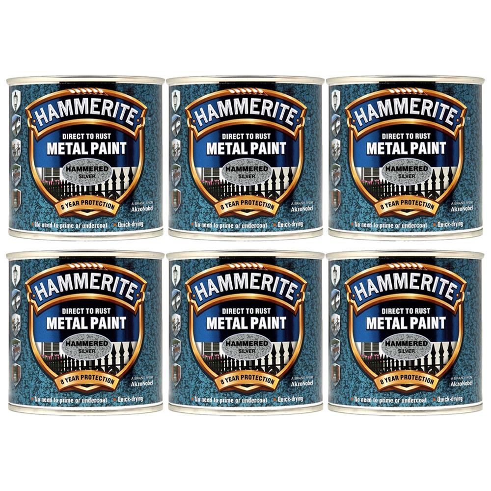 6X Hammerite Hammered Silver Paint 250ml Tin Paint