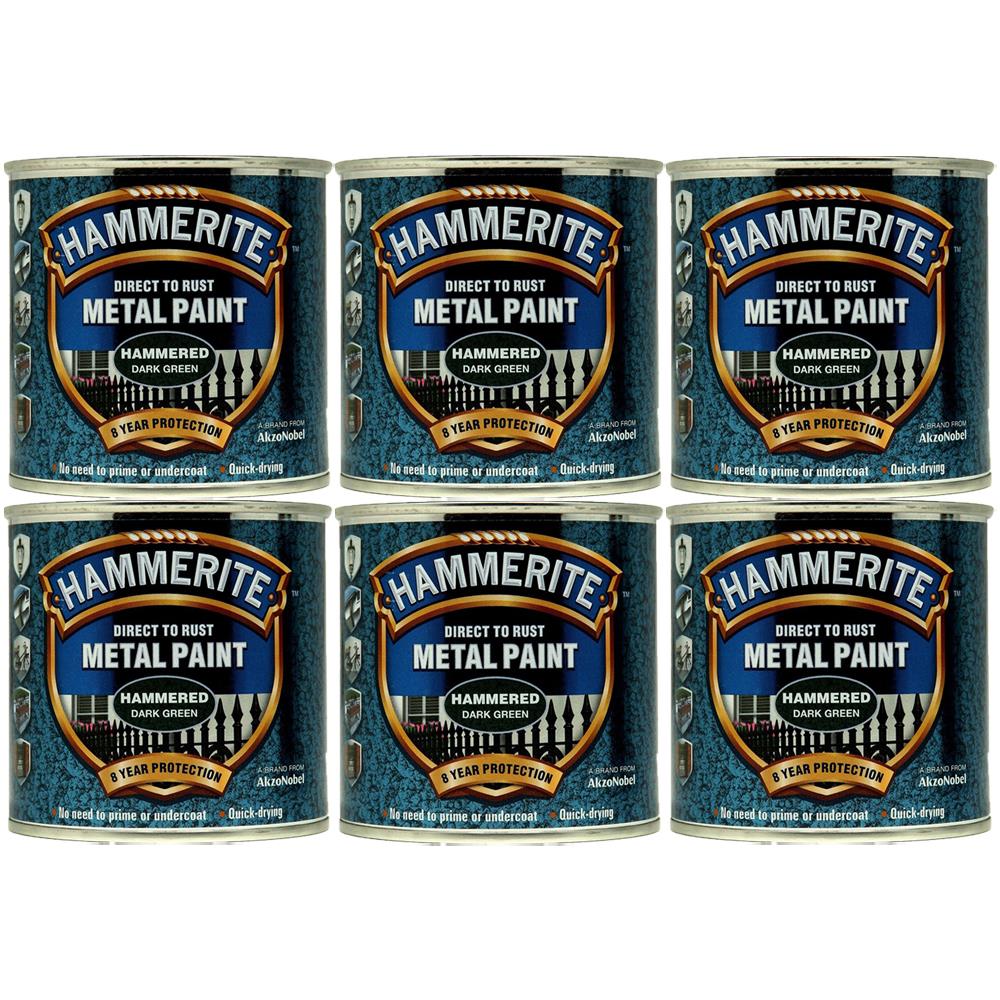 6X Hammerite Hammered Dark Green Paint 250ml Tin Paint