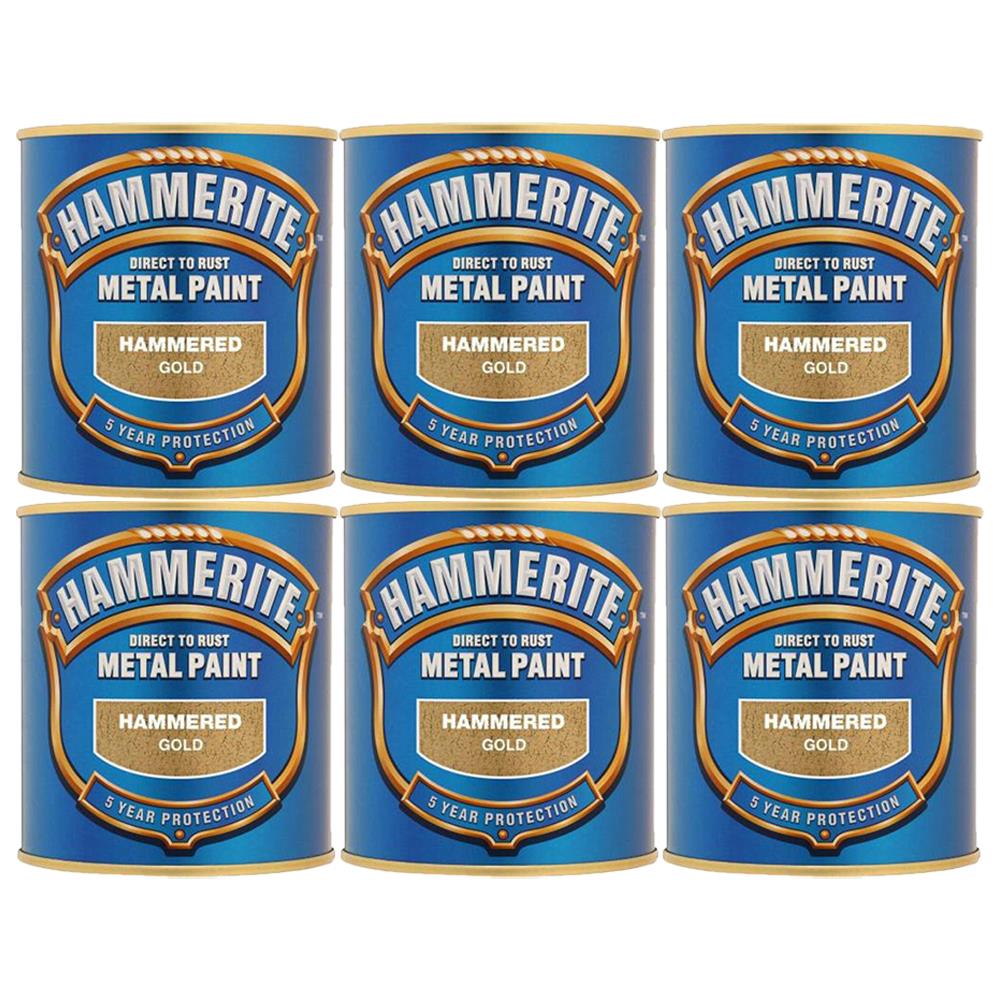 6X Hammerite Hammered Gold Paint 250ml Tin Paint