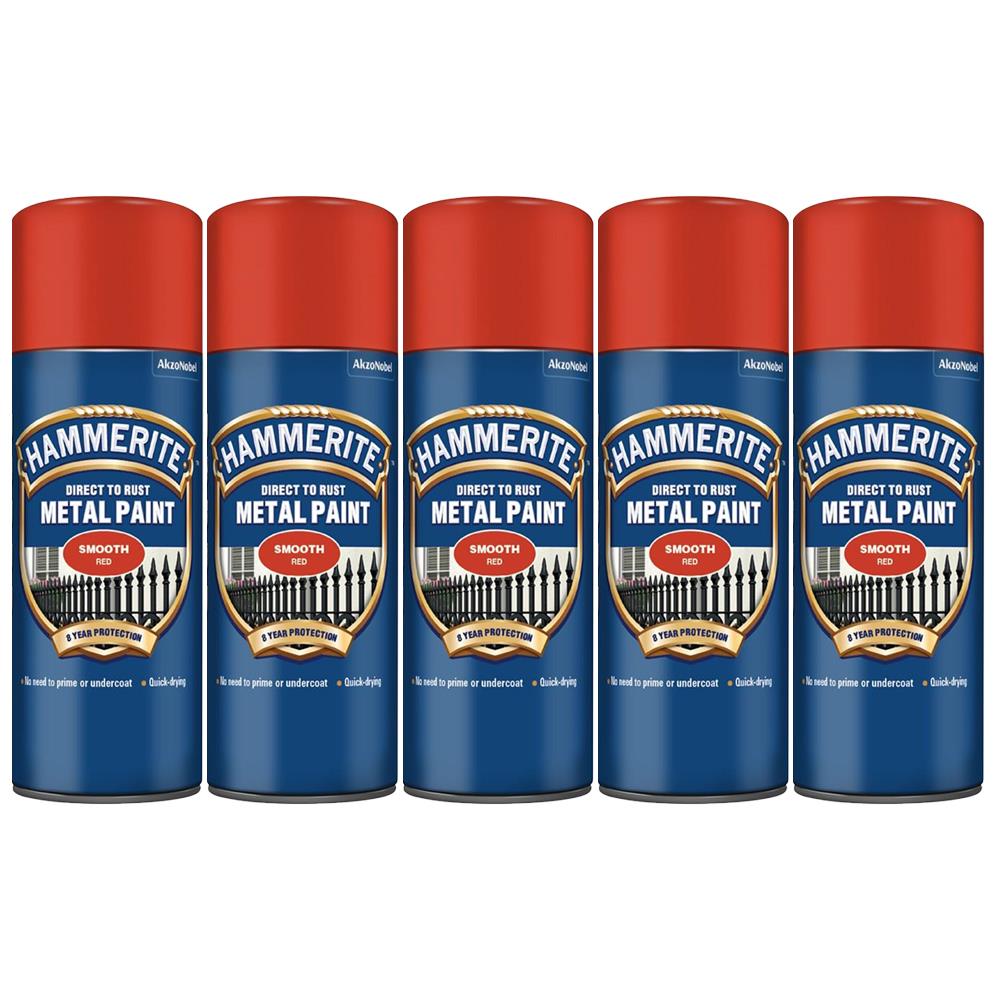 5X Hammerite Smooth Red Spray Paint 400ml Spray Paint