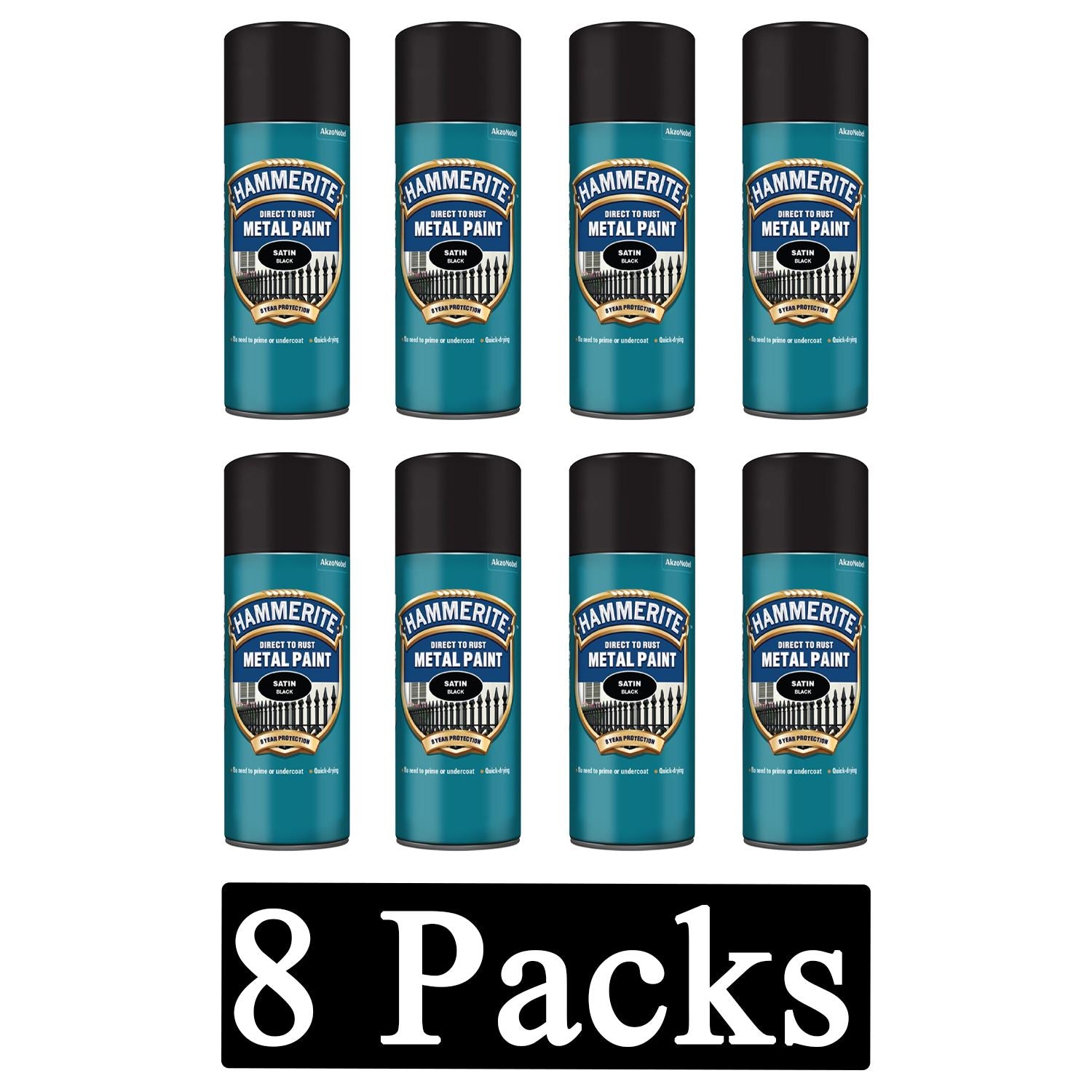 8X Hammerite Satin Black Spray Paint 400ml Spray Paint