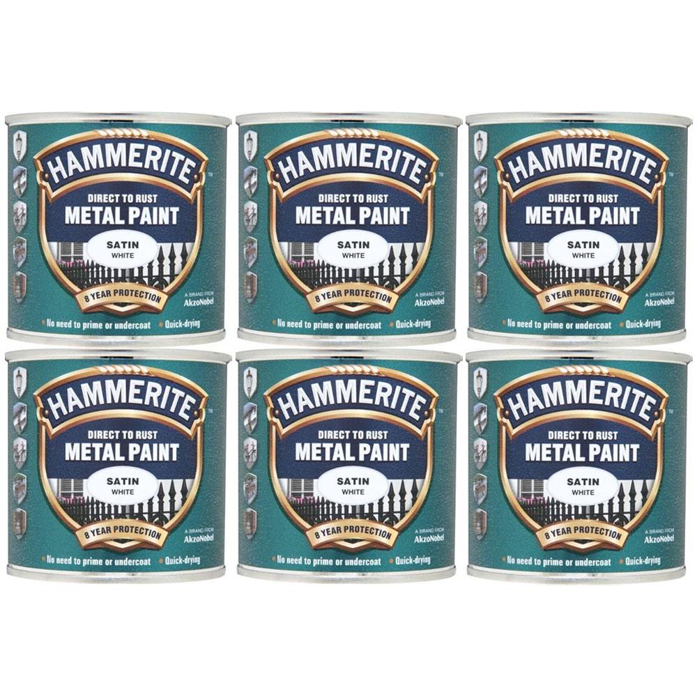 6X Hammerite Satin White Paint 250ml Tin Paint
