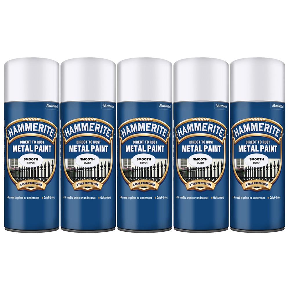 5X Hammerite Smooth Silver Spray Paint 400ml Spray Paint