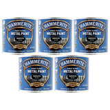 5X Hammerite Smooth Black Paint 250ml Tin Paint