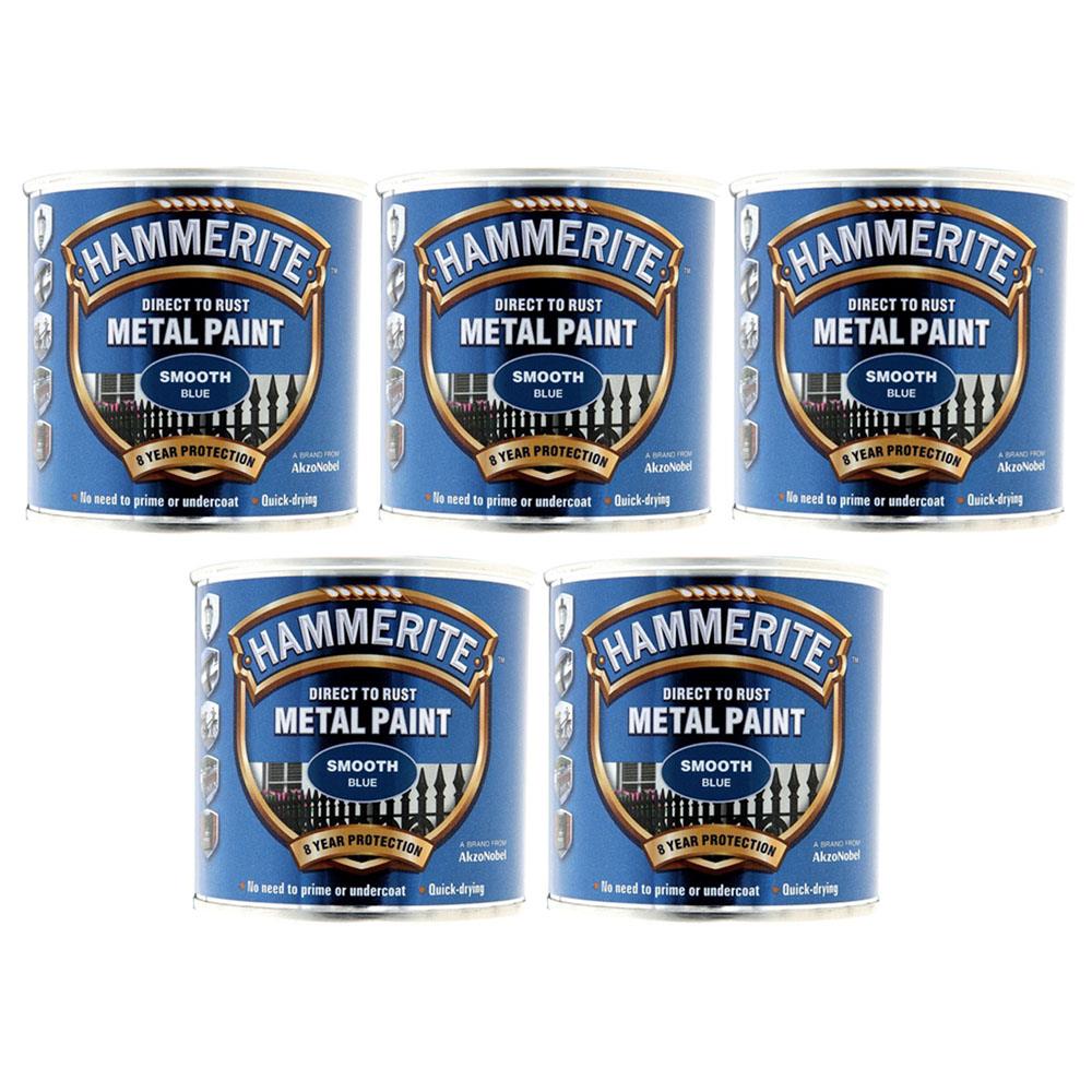 5X Hammerite Smooth Blue Paint 250ml Tin Paint