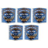 5X Hammerite Smooth Blue Paint 250ml Tin Paint