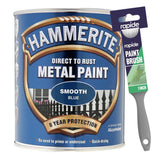 Hammerite Smooth Blue Paint 750ml With 1" Paint Brush Tin Paint