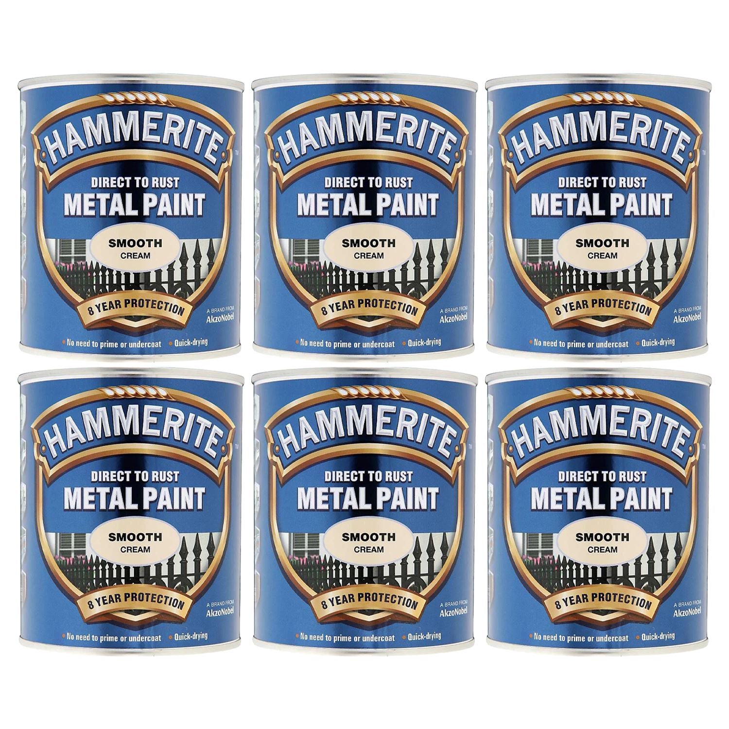 6X Hammerite Smooth Cream Paint 750ml Tin Paint